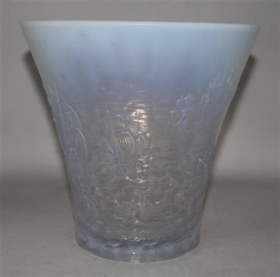 A Barolac opalescent glass Galleons vase